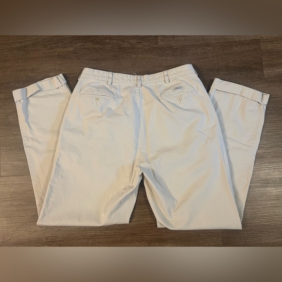 Polo Ralph Lauren Pants Mens 38x34 Chinos‎ Peated Cuffed Beige Light Weight C37 - Picture 2 of 9
